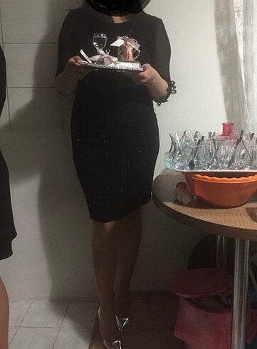 44 Beden siyah Renk Simli abiye elbise