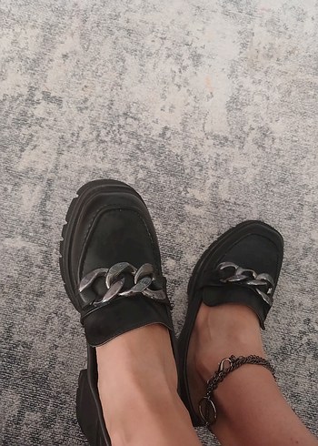 40 Beden Siyah Yılan Desenli Platform Topuklu Goth Loafer