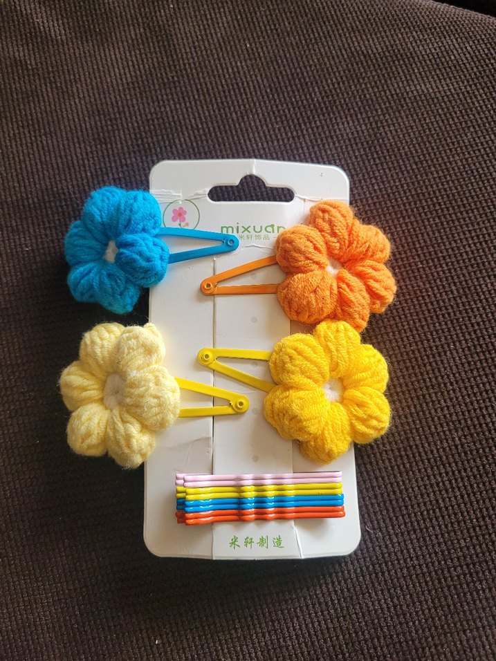 Çiçek Desenli Renkli Örgü Çocuk Toka Seti - Görsel 4