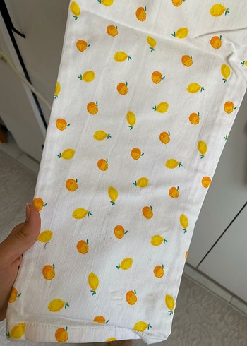13-14 Yaş Beden Sarı Desenli Kız Çocuk Midi Pantolon