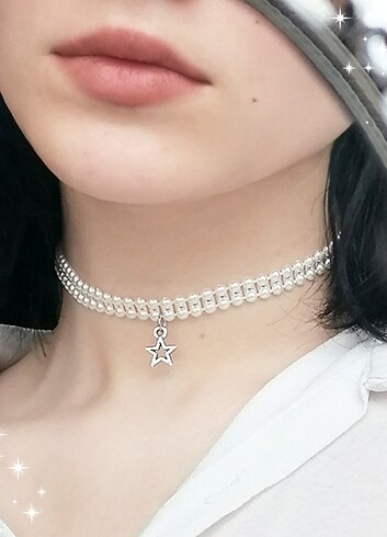 Y2K yıldızlı inci chocker