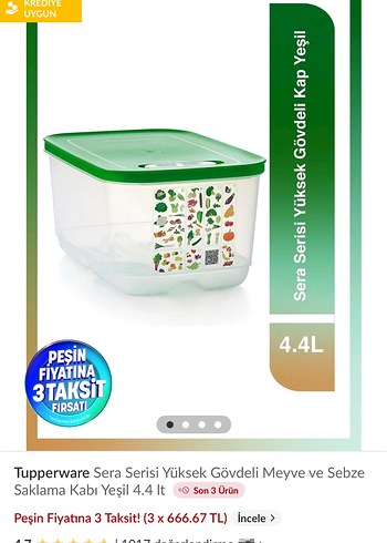 Tupperware Tupperware Sera Serisi 4.4Lt Meyve Sebze Saklama Kabı