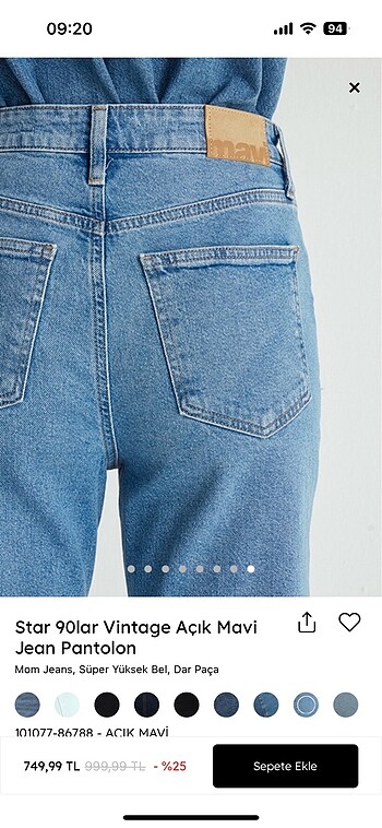 30 Beden mavi Renk Star mon jean