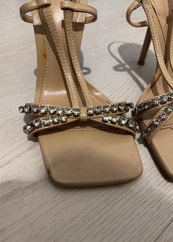 Zara Bej Parıltılı Stiletto Topuklu Kadın Ayakkabı - Görsel 3