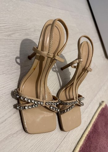 Zara Bej Parıltılı Stiletto Topuklu Kadın Ayakkabı - Görsel 2