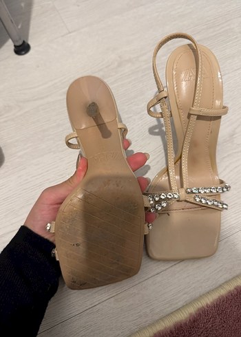 Zara Bej Parıltılı Stiletto Topuklu Kadın Ayakkabı - Görsel 4