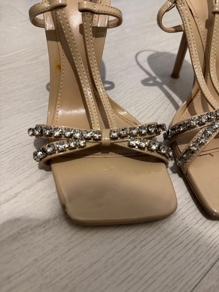 Zara Bej Parıltılı Stiletto Topuklu Kadın Ayakkabı - Görsel 3