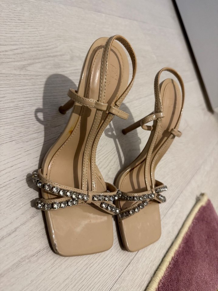 Zara Bej Parıltılı Stiletto Topuklu Kadın Ayakkabı - Görsel 2