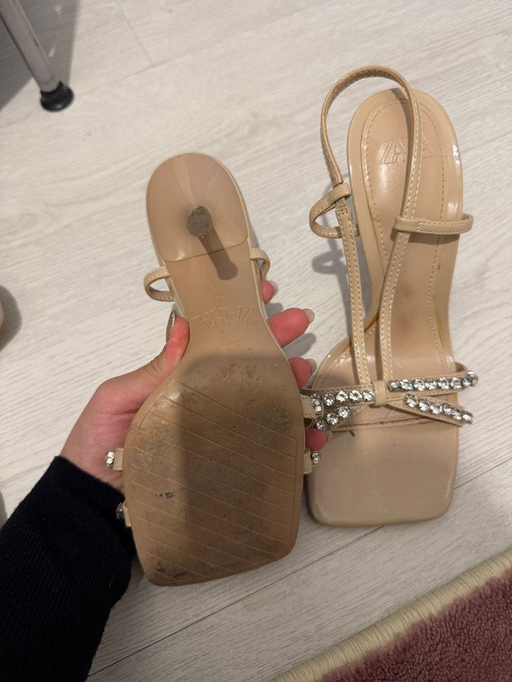 Zara Bej Parıltılı Stiletto Topuklu Kadın Ayakkabı - Görsel 4