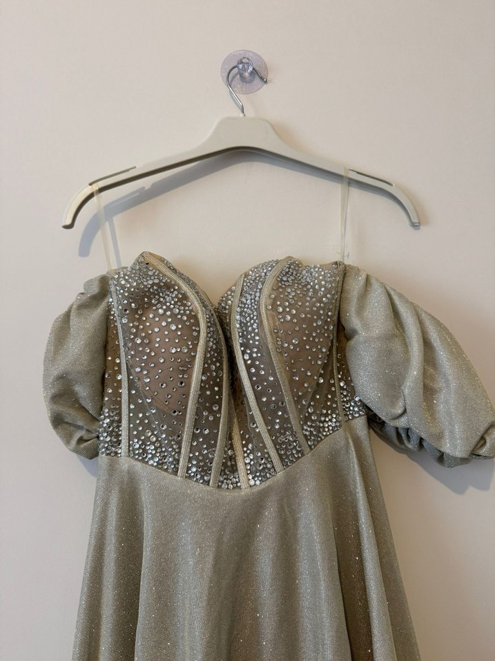 Straplez Uzun Gri Payetli Nişan Elbisesi - Görsel 2