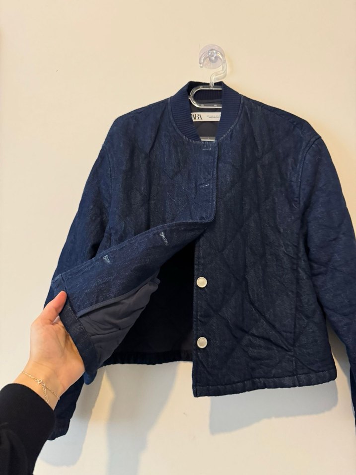 ZaraDüğmeli Koyu Mavi Kadın Kot Ceket - Görsel 2