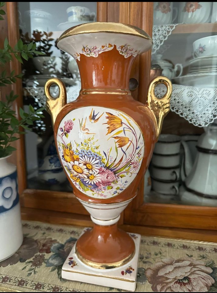 Çiçek Desenli Bej Seramik Vazo - Görsel 4