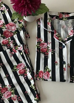 Düğmeli mevsimlik şık pijama takimlari