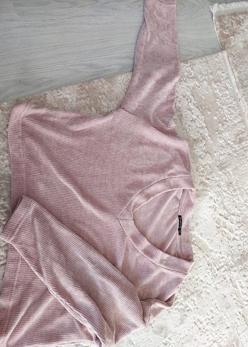 Pembe lila karışımı V Yaka Kadın Sweatshirt - Görsel 4