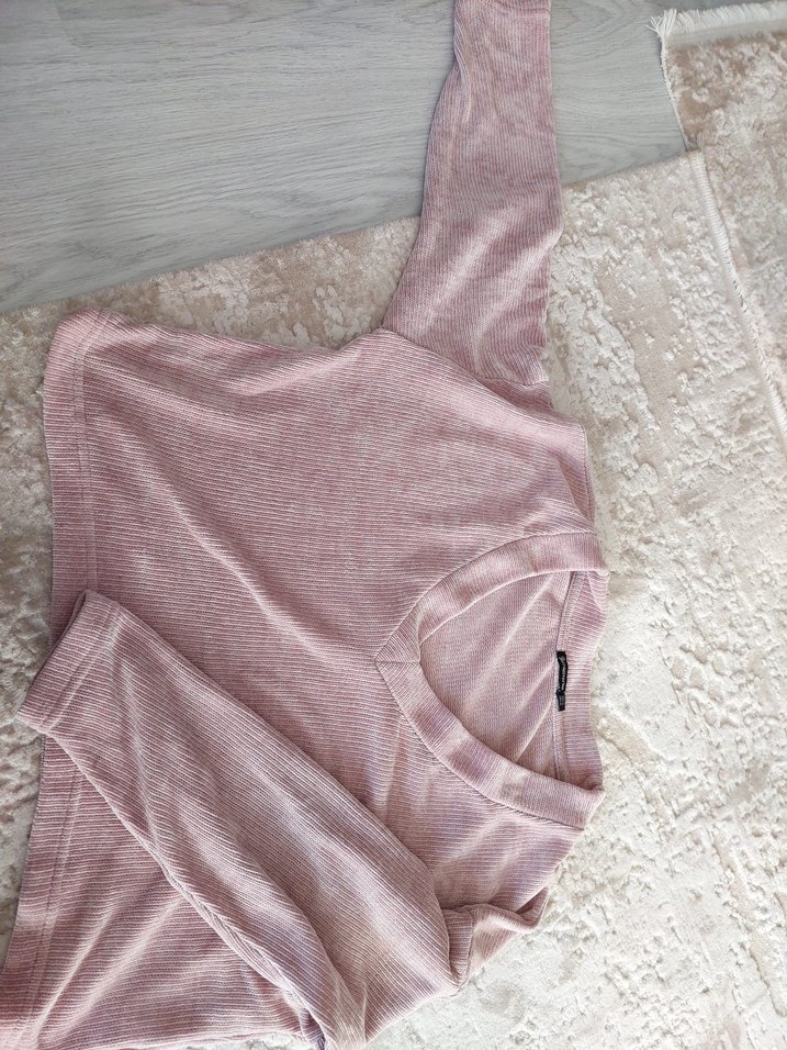 Pembe lila karışımı V Yaka Kadın Sweatshirt - Görsel 4