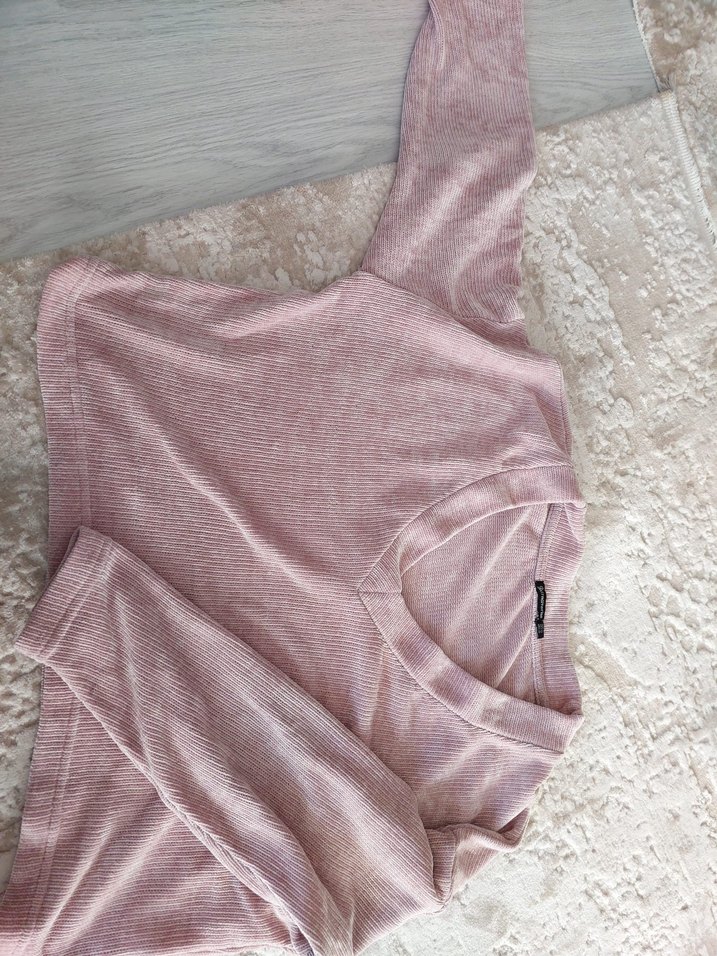 Pembe lila karışımı V Yaka Kadın Sweatshirt - Görsel 5