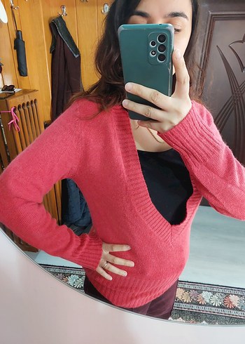 fuşya renk yünlü kazak - Görsel 5