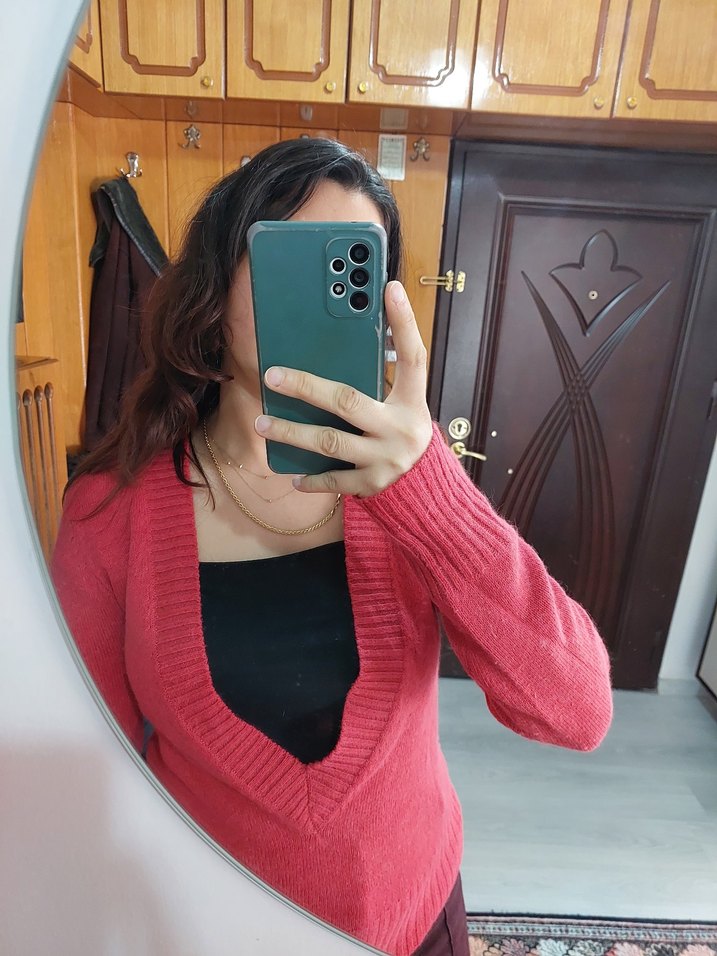 fuşya renk yünlü kazak - Görsel 2