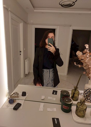 Zara Kürk Detaylı Siyah Kadın Blazer Ceket - Görsel 6