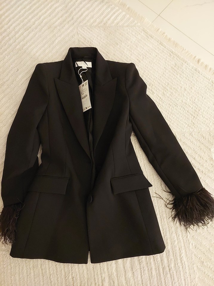 Zara Kürk Detaylı Siyah Kadın Blazer Ceket - Görsel 5