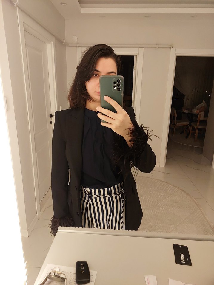 Zara Kürk Detaylı Siyah Kadın Blazer Ceket - Görsel 4