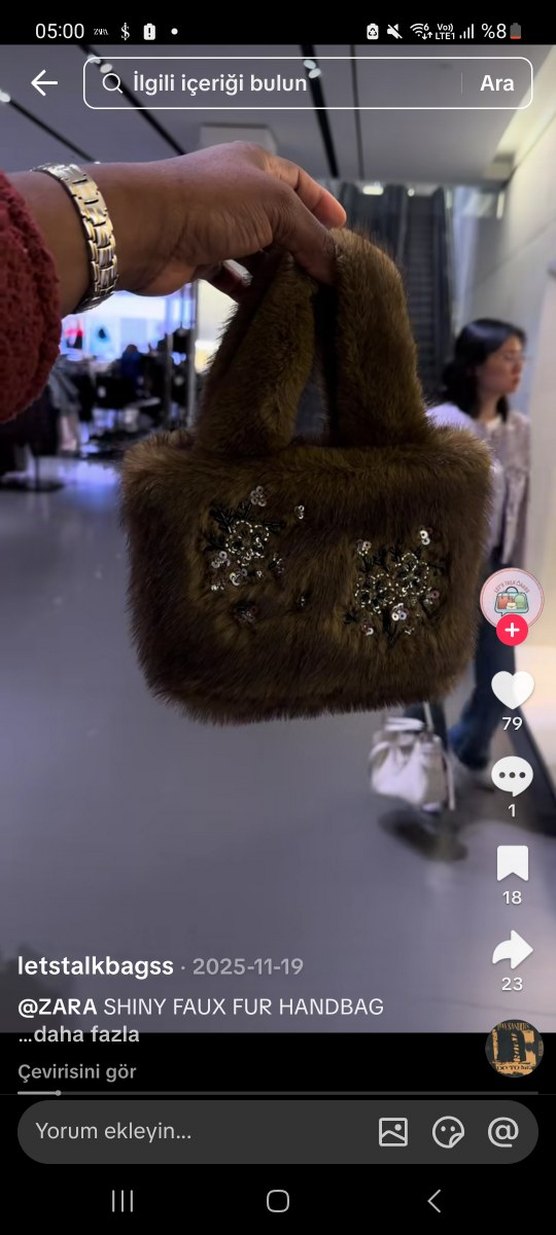 Zara haki Kürklü Nakışlı Kadın Deri Çanta - Görsel 2