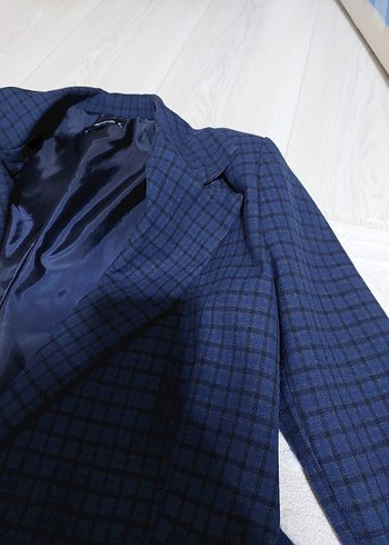 lacivert kareli kadın takım elbise - Görsel 2