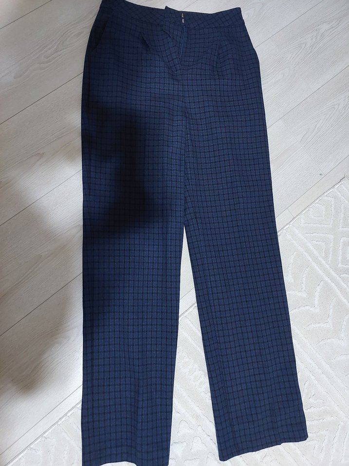 lacivert kareli kadın takım elbise - Görsel 3