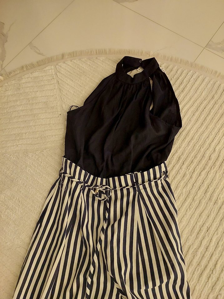 Zara Çizgili Keten tulum - Görsel 5