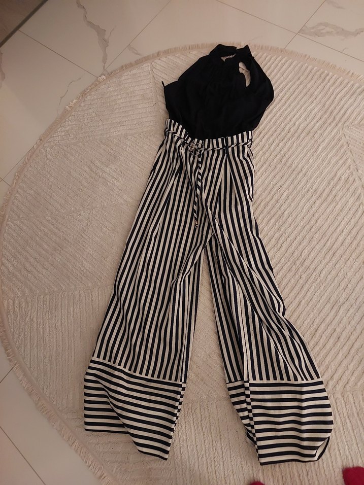 Zara Çizgili Keten tulum - Görsel 4