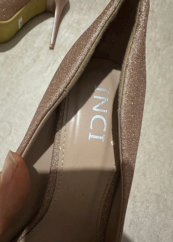 38 Beden altın Renk Bej Parlak Stiletto Kadın Topuklu Ayakkabı