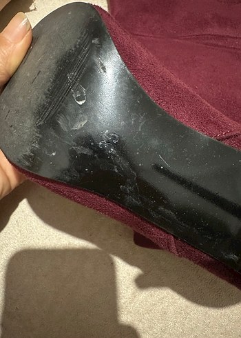 35 Beden bordo Renk Bordo Süet Topuklu Kadın Diz Boyu Çizme
