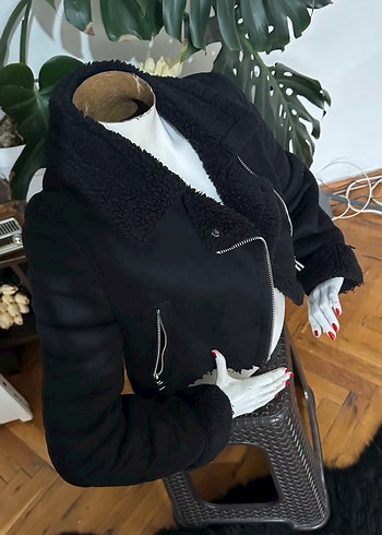 Bershka Siyah Kürklü Biker Deri Ceket