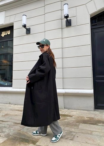 Zara Uzun Siyah Çift Düğmeli Kaban