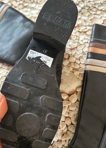 37 Beden kahverengi Renk Deri Kadın Diz Boyu Bot, Tokalı, Çizgili