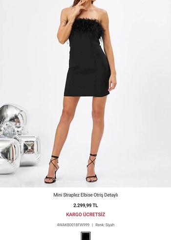 Mini Siyah Straplez Kürklü Abiye Elbise - Görsel 5