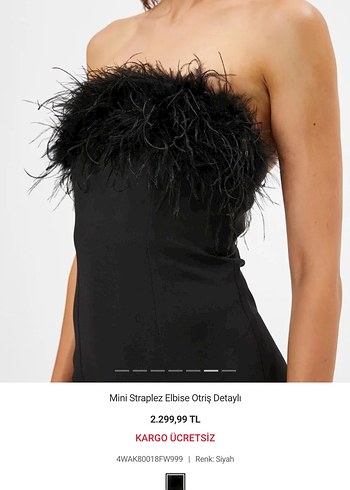 Mini Siyah Straplez Kürklü Abiye Elbise - Görsel 3