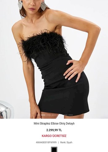 Mini Siyah Straplez Kürklü Abiye Elbise - Görsel 4