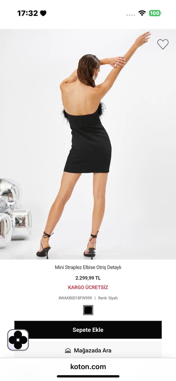 Mini Siyah Straplez Kürklü Abiye Elbise - Görsel 2