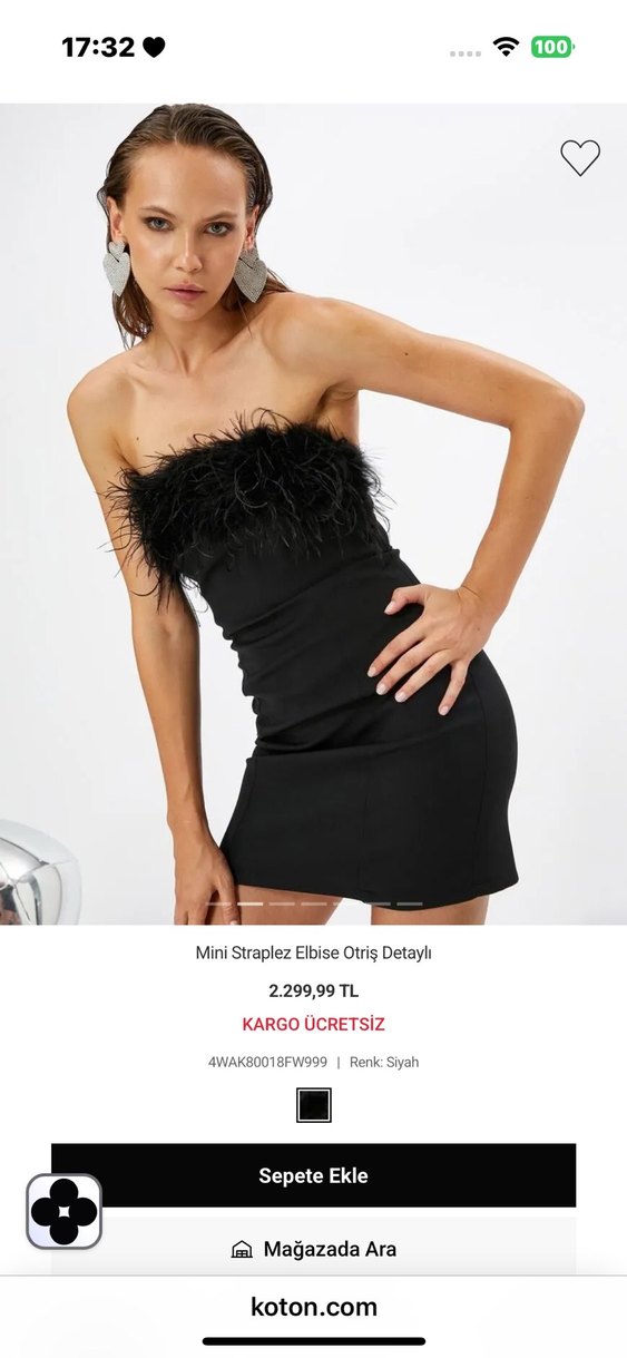 Mini Siyah Straplez Kürklü Abiye Elbise - Görsel 4