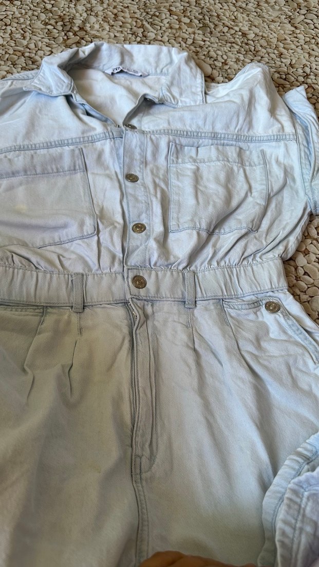 Kadın Beyaz Denim Mini Tulum - Görsel 4