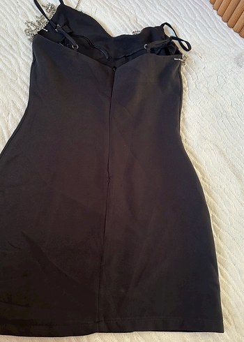 Boncuk İşlemeli Siyah Mini Gece Elbisesi - Görsel 7