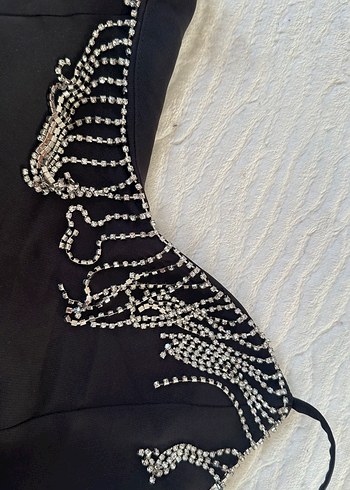 Boncuk İşlemeli Siyah Mini Gece Elbisesi - Görsel 6