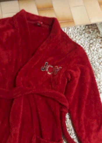 Nakışlı Kırmızı Uzun Kollu Kadın Bornoz - Görsel 5