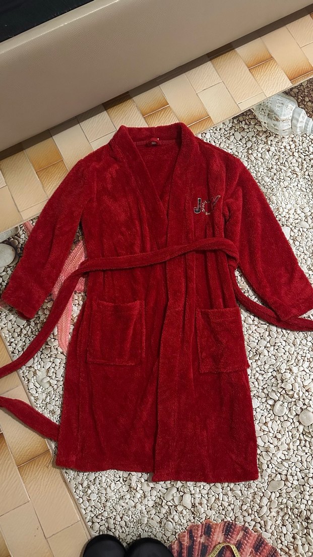 Nakışlı Kırmızı Uzun Kollu Kadın Bornoz - Görsel 4