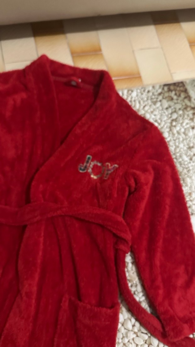 Nakışlı Kırmızı Uzun Kollu Kadın Bornoz - Görsel 5