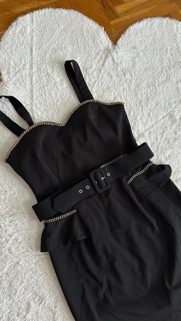 Siyah Kemerli Mini Straplez Elbise - Görsel 2