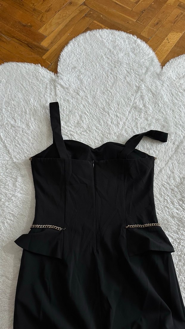 Siyah Kemerli Mini Straplez Elbise - Görsel 4