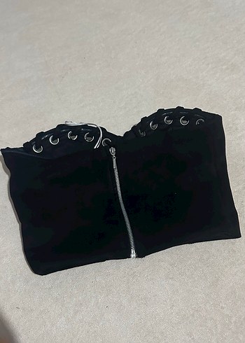 Düğmeli Siyah Gotik Straplez Bustiyer - Görsel 5