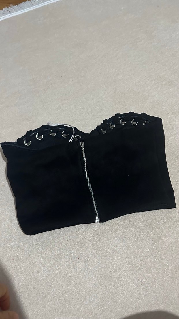 Düğmeli Siyah Gotik Straplez Bustiyer - Görsel 5